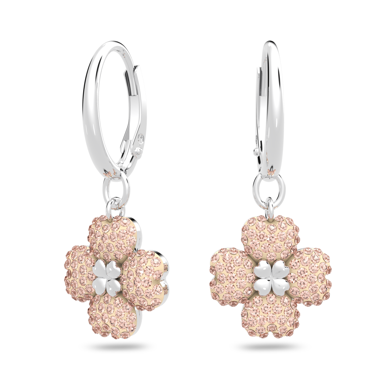Swarovski - Orecchini a cerchio Latisha, Fiore, Rosa, Placcato rodio Ref. 5636485 - SWAROVSKI
