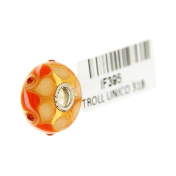 Trollbeads Unico in Vetro - OOAK Original Trollbeads Giallo con petali arancioni e bianchi Rif. UNICO 31B - TROLLBEADS