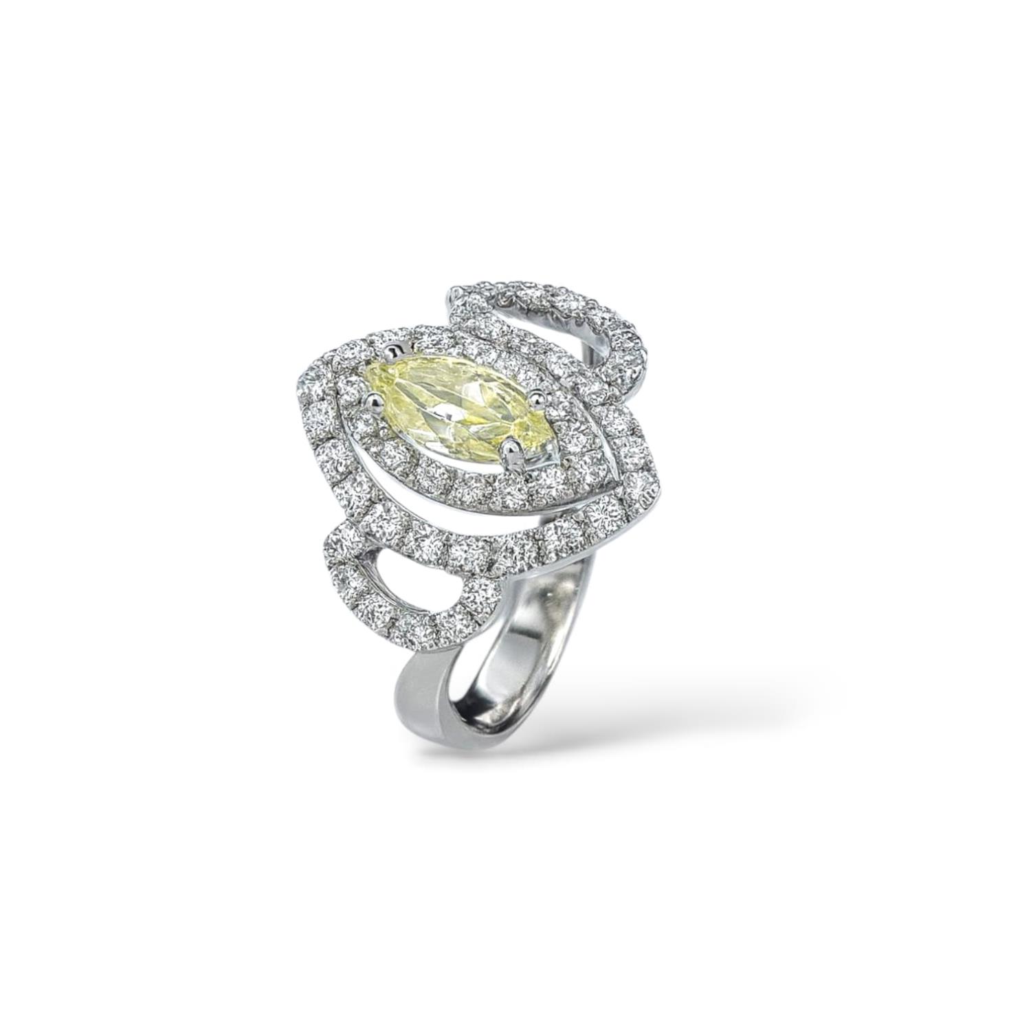 Anello in Oro Bianco Marquise Fancy Yellow Mis. 15 - FIDELA-M