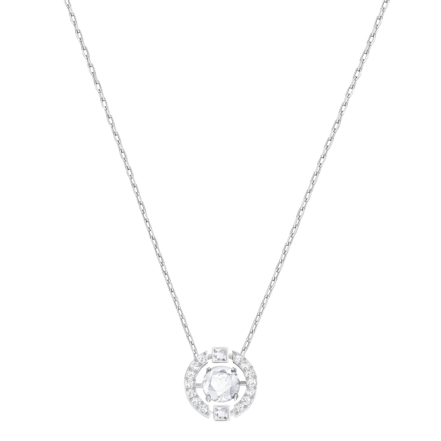 Swarovski - Collana Swarovski Sparkling Dance, Taglio tondo, Bianco, Placcato rodio Ref. 5286137 - SWAROVSKI