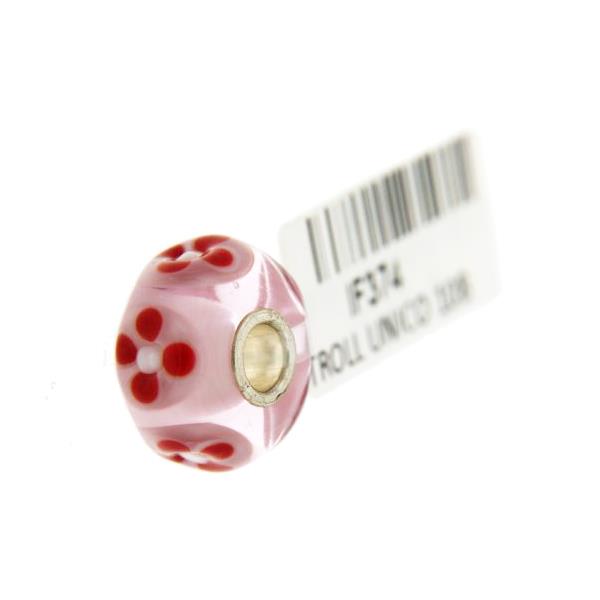 Trollbeads Unico in Vetro - OOAK Original Trollbeads Rosa con fiori rossi Rif. UNICO 10B - TROLLBEADS