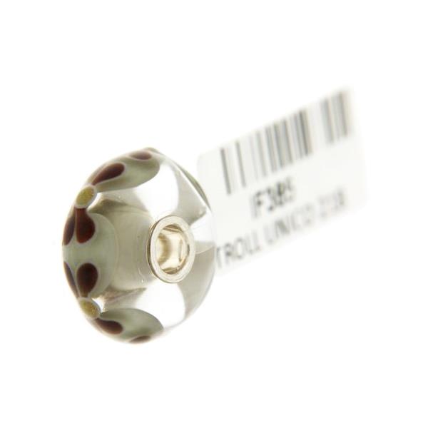 Trollbeads Unico in Vetro - OOAK Original Trollbeads Trasparente/Bianco con fiocchi bordeaux Rif. UNICO 21B - TROLLBEADS