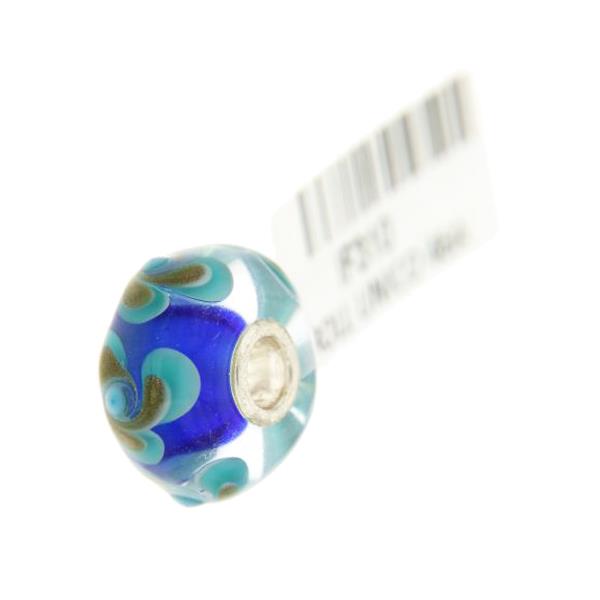 Trollbeads Unico in Vetro - OOAK Original Trollbeads Blu con vortici celesti e oro Rif. UNICO 46A - TROLLBEADS
