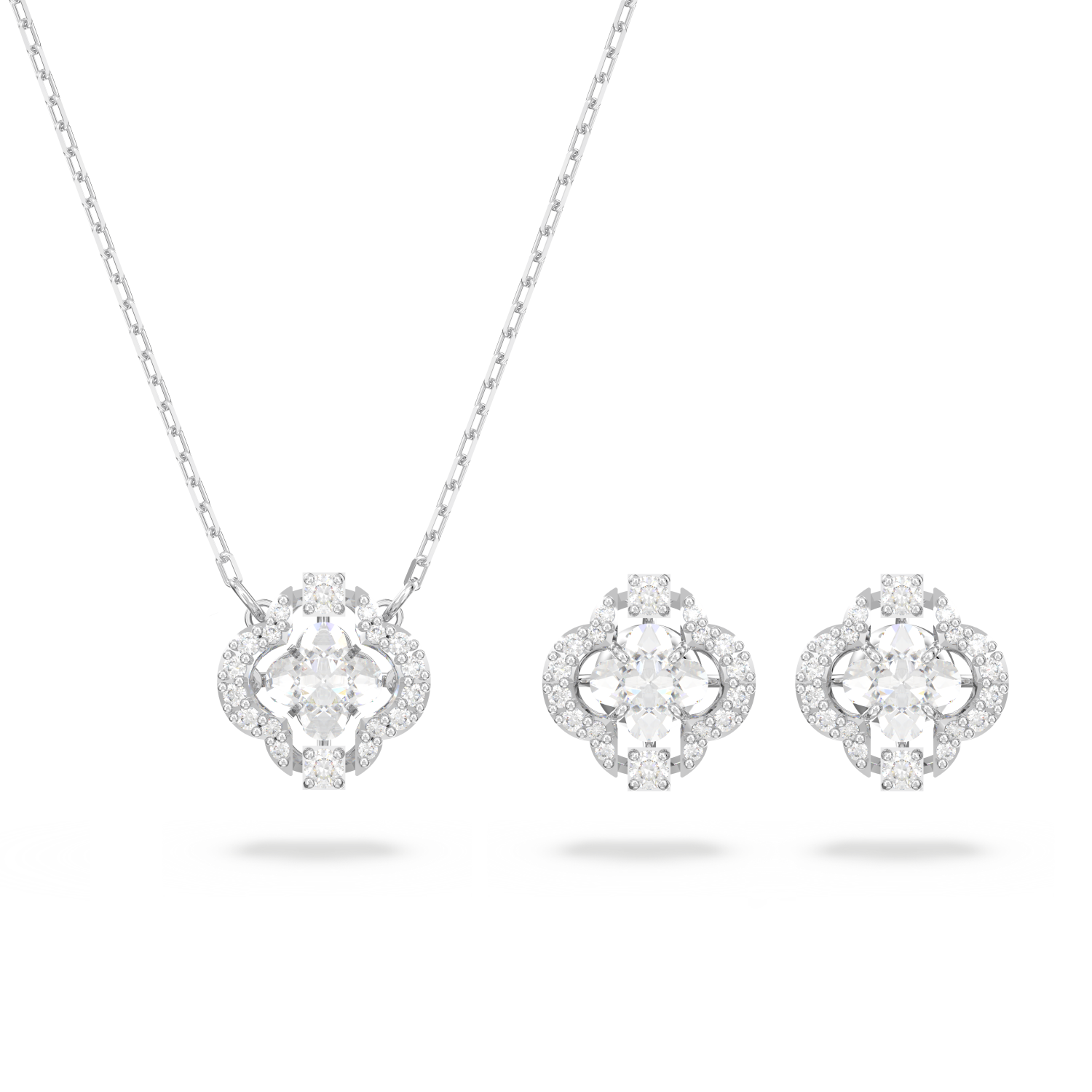 Swarovski - Set Swarovski Sparkling Dance, Taglio misto, Quadrifoglio, Bianco, Placcato rodio Ref. 5642929 - SWAROVSKI