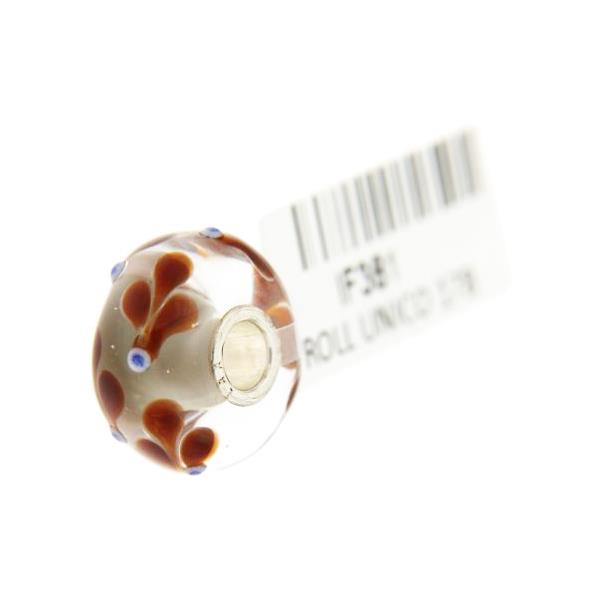 Trollbeads Unico in Vetro - OOAK Original Trollbeads Trasparente/Bianco con foglie marroni Rif. UNICO 17B - TROLLBEADS