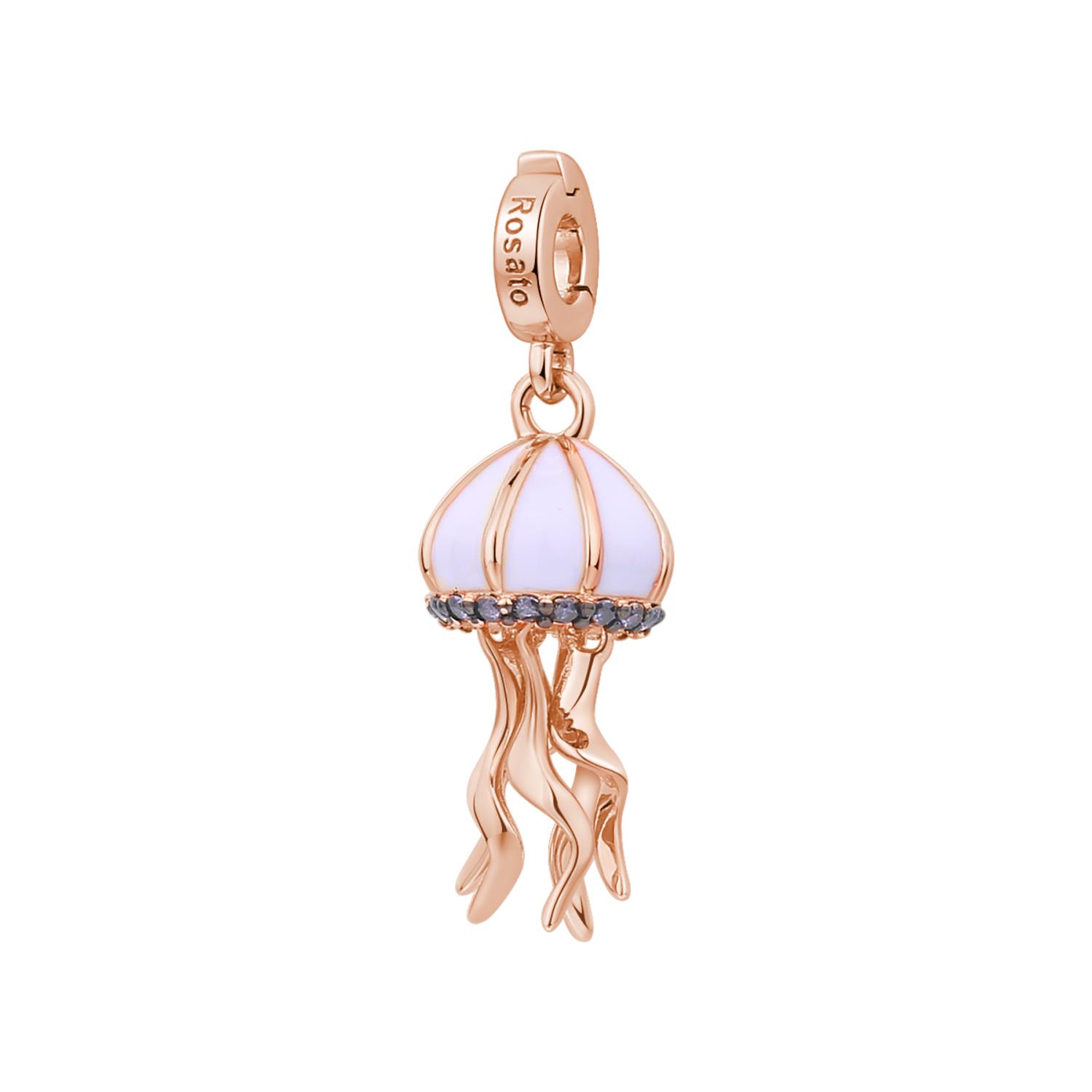 Rosato - Charm STORIE argento 925/1000, galvanica oro rosa e rutenio, medusa con smalto bianco e cz ametista Ref. RZ199 - ROSATO