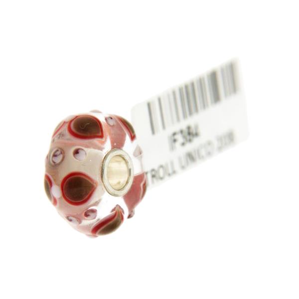 Trollbeads Unico in Vetro - OOAK Original Trollbeads Trasparente/Bianco con fiocchi rossi Rif. UNICO 20B - TROLLBEADS