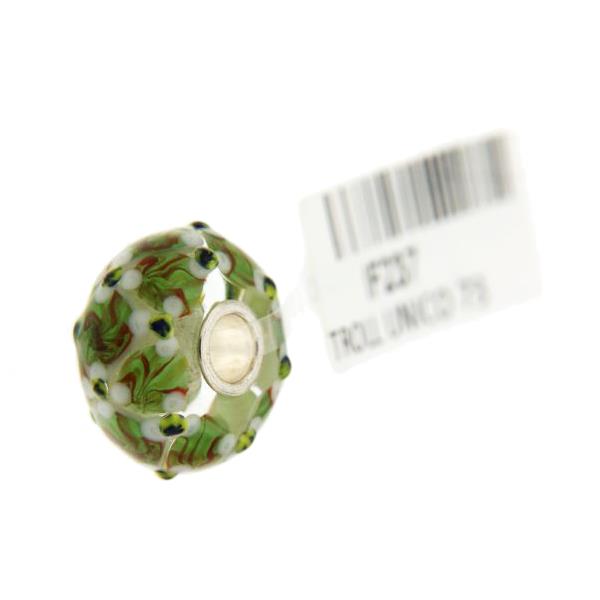 Trollbeads Unico in Vetro - OOAK Original Trollbeads Verde screziato con fiorellini Rif. UNICO 73 - TROLLBEADS