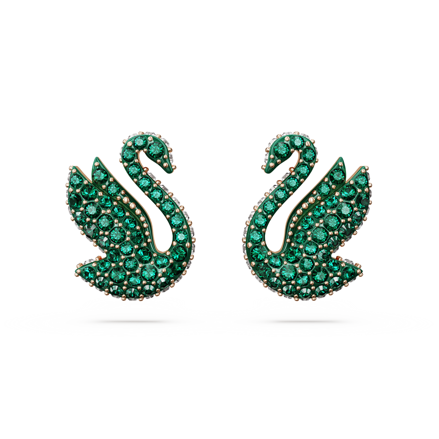 Swarovski - Orecchini a lobo Swarovski Iconic Swan, Cigno, Verdi, Placcato color oro rosa Ref. 5650063 - SWAROVSKI