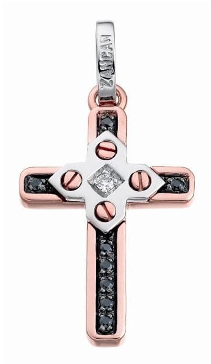 Ciondolo Croce Zancan in Oro Bianco e Rosa con Diamanti Bianchi e Neri Ref. EPE067RB - ZANCAN