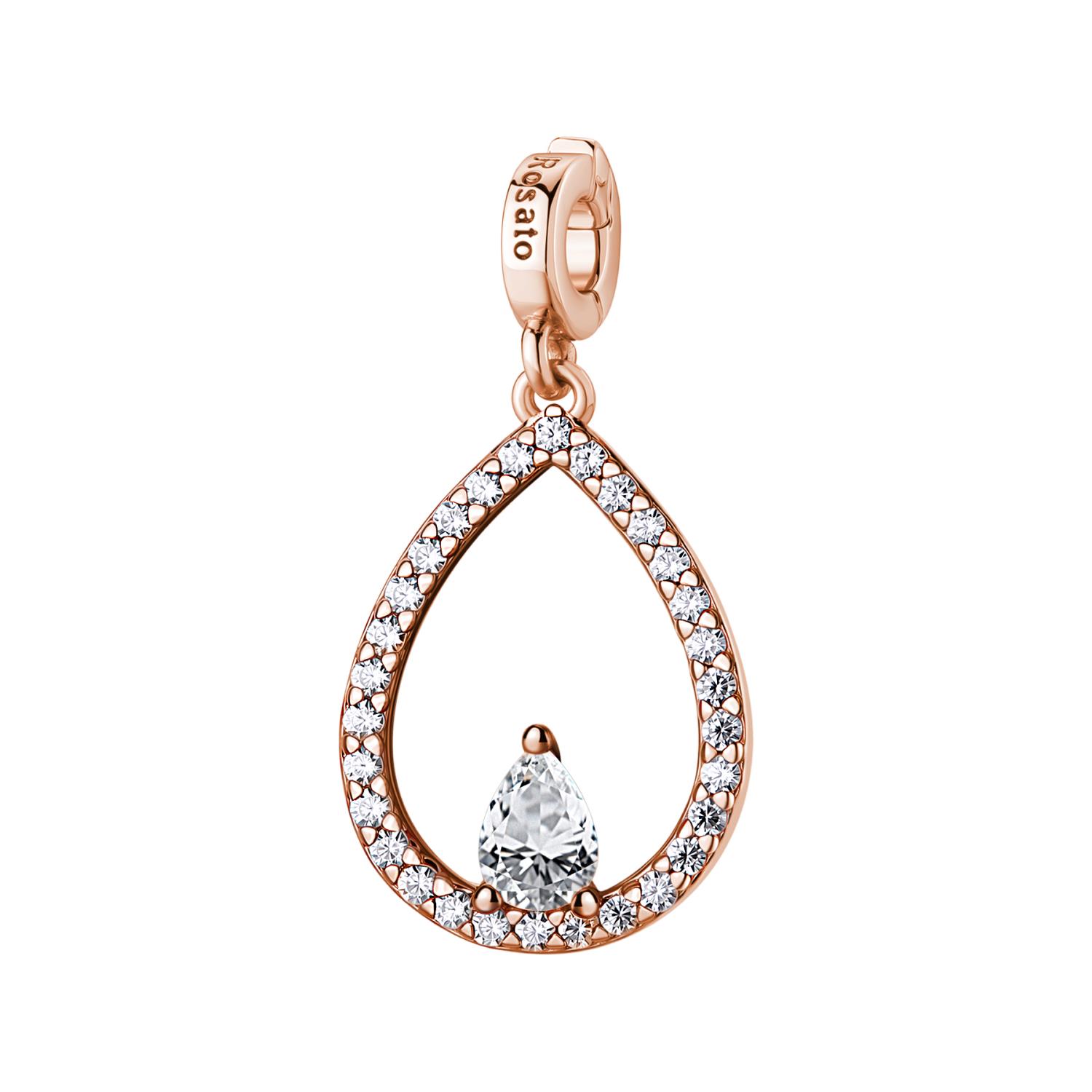 Rosato - Charm STORIE argento 925/1000, galvanica oro rosa, a goccia e cubic zirconia white Ref. RZ258 - ROSATO