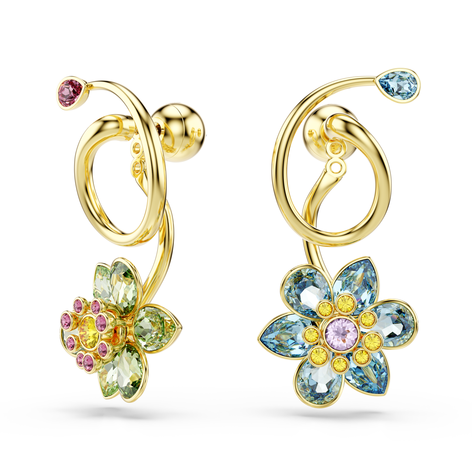 Swarovski - Orecchini pendenti Idyllia, Design asimmetrico, Taglio misto, Fiore, Multicolore, Placcato color oro Ref. 5709025 - SWAROVSKI
