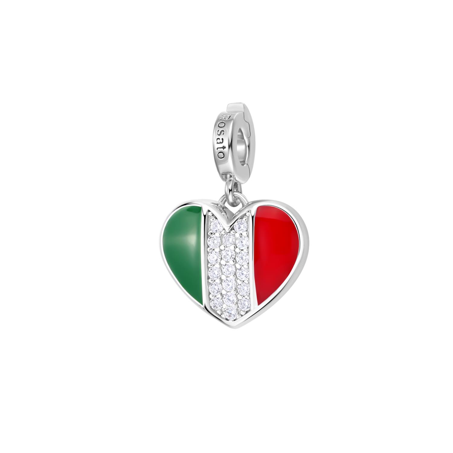 Rosato - Charm STORIE argento 925/1000, rodio a forma di cuore, smalti colorati e cubic zirconia bianchi Ref. RZ231R - ROSATO