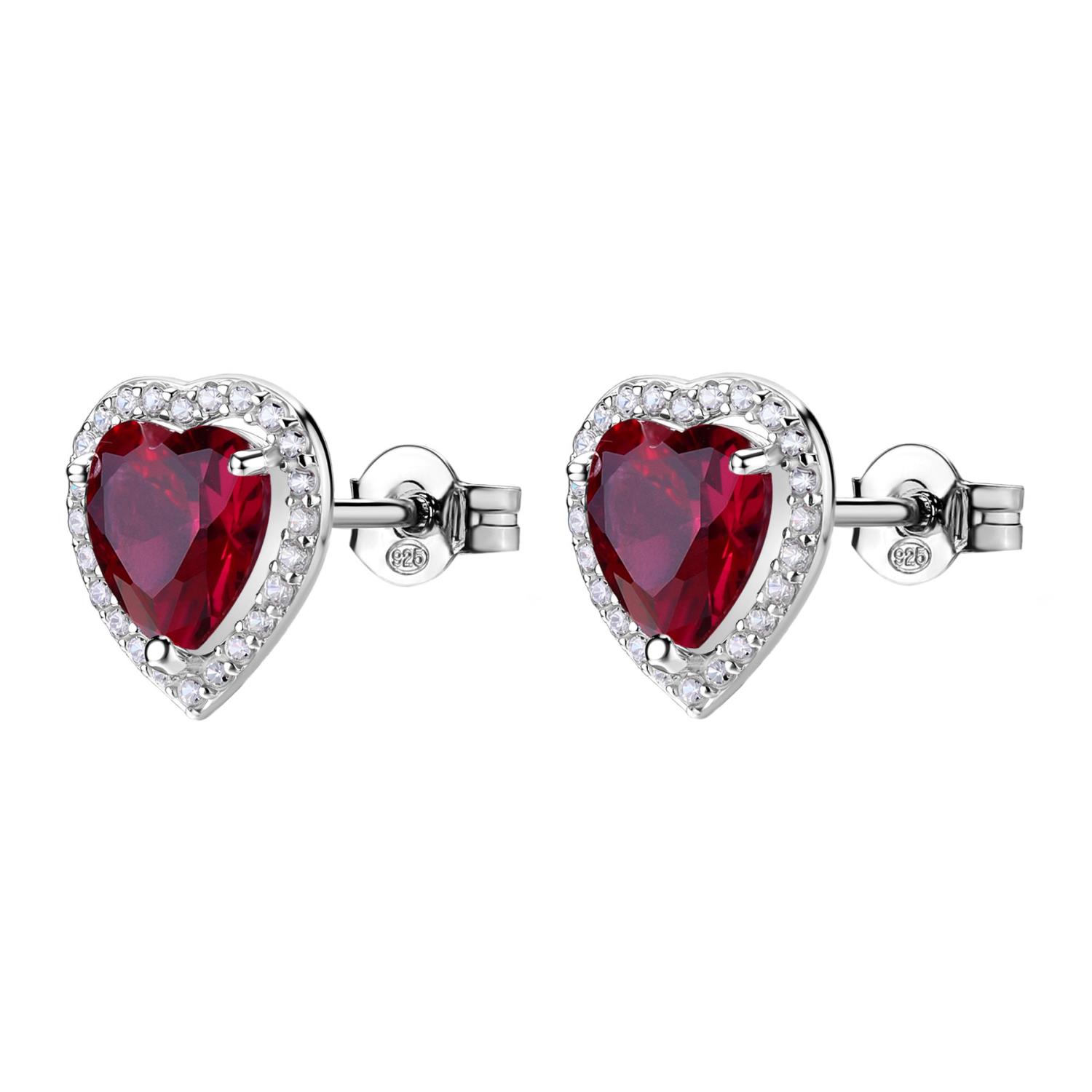 Brosway  - Orecchini al lobo FANCY in argento 925/1000 rodiato, a cuore con cubic zirconia ruby e white Ref. FPR142 - BROSWAY