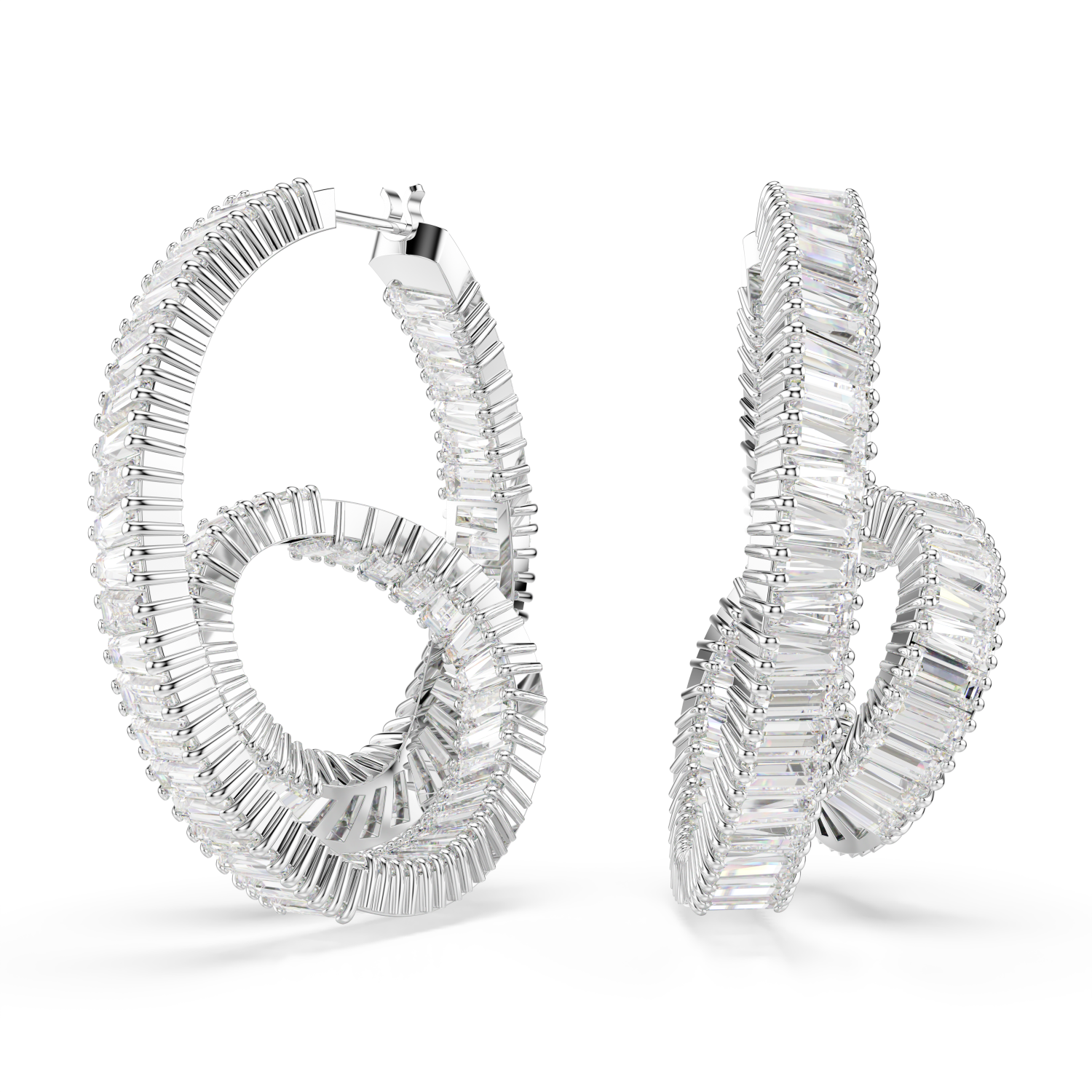 Swarovski - Orecchini a cerchio Matrix, Taglio baguette, Nastro, Bianchi, Placcato rodio Ref. 5727113 - SWAROVSKI