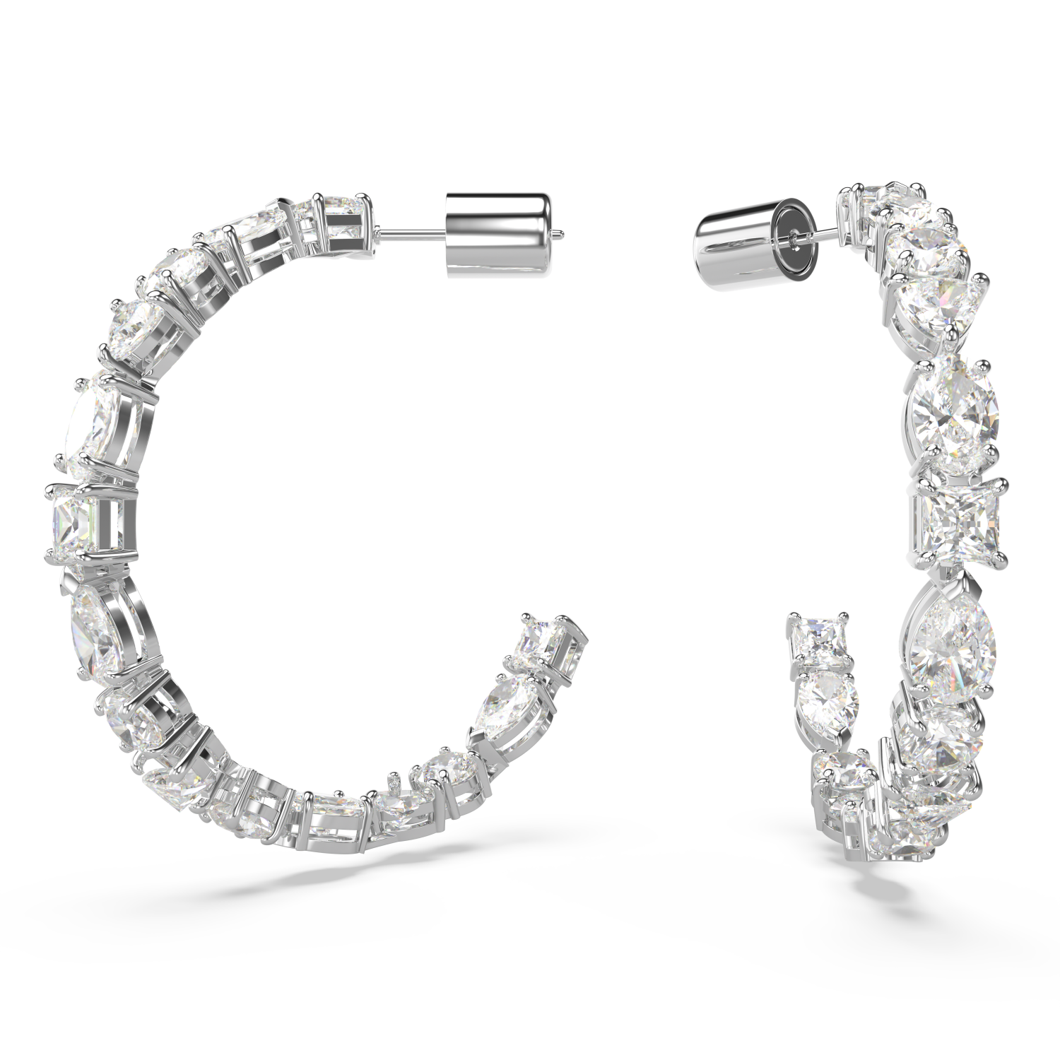 Swarovski - Orecchini a cerchio Tennis Deluxe, Taglio misto, Bianchi, Placcato rodio Ref. 5562128 - SWAROVSKI