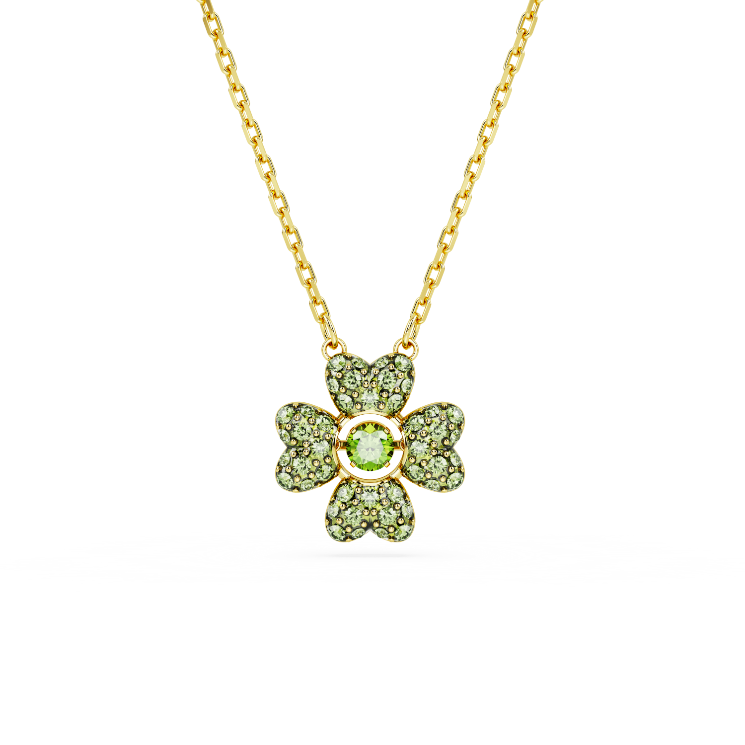 Swarovski - Pendente Idyllia, Quadrifoglio, Verde, Placcato color oro Ref. 5671144 - SWAROVSKI
