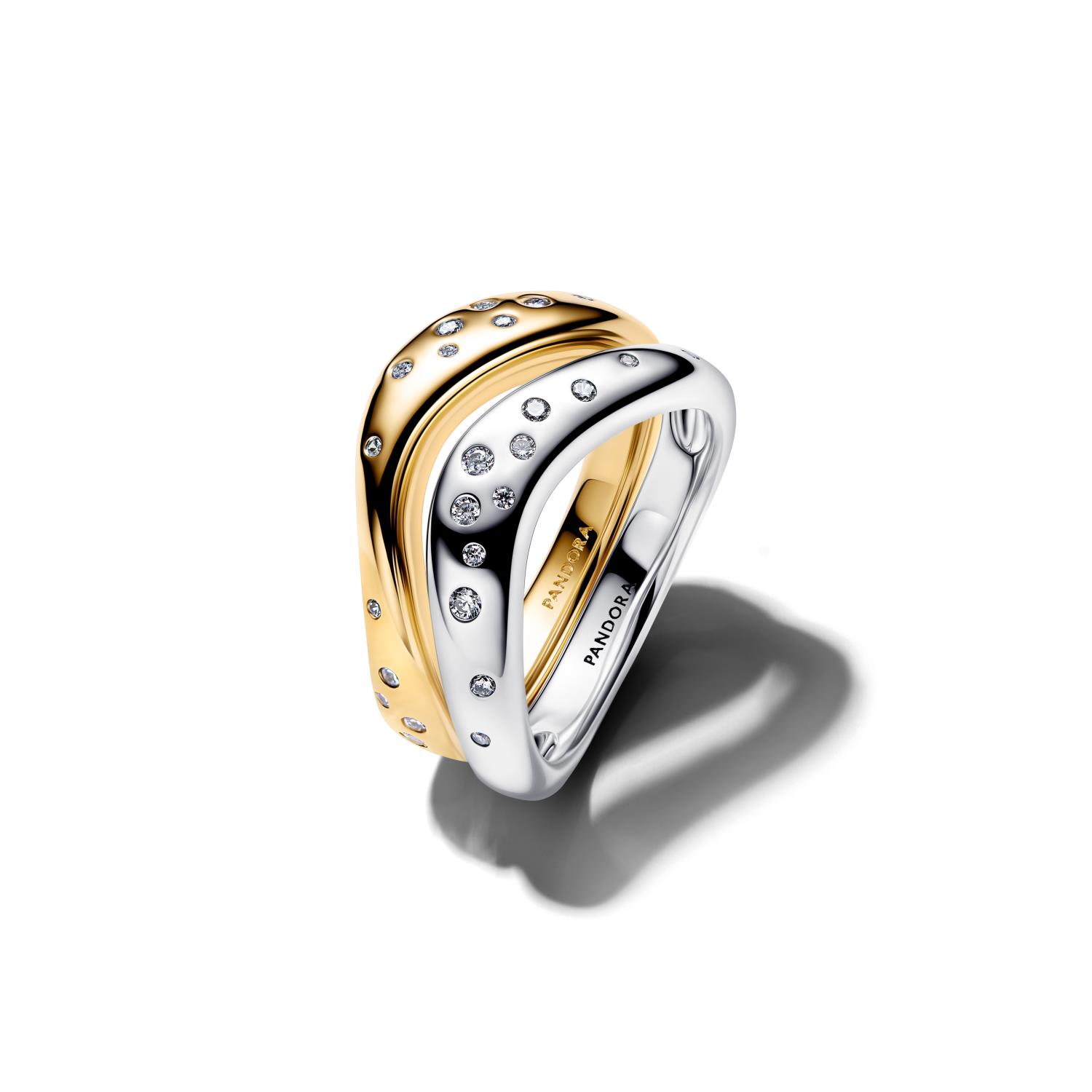 Pandora - Anello Linea Sinuosa Divisibile Bicolore con Pietre Luminose Ref. 164674C01-52 - PANDORA