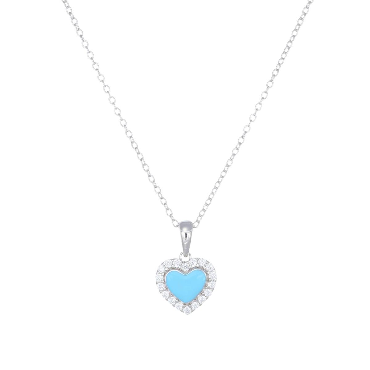 Collana con Cuore Smaltato Azzurro e Zirconi Bianchi - Amen Collection Ref. CLPCUSMBBAZ - AMEN