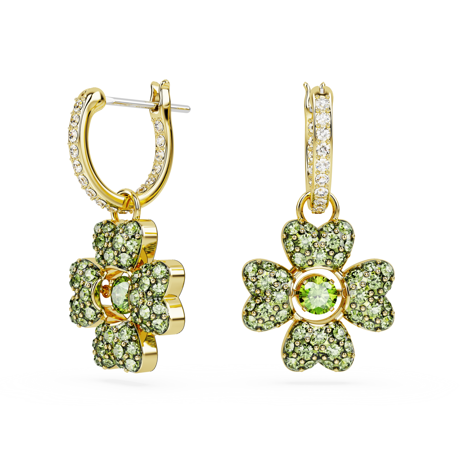 Swarovski - Orecchini pendenti Idyllia, Quadrifoglio, Verdi, Placcato color oro Ref. 5670664 - SWAROVSKI