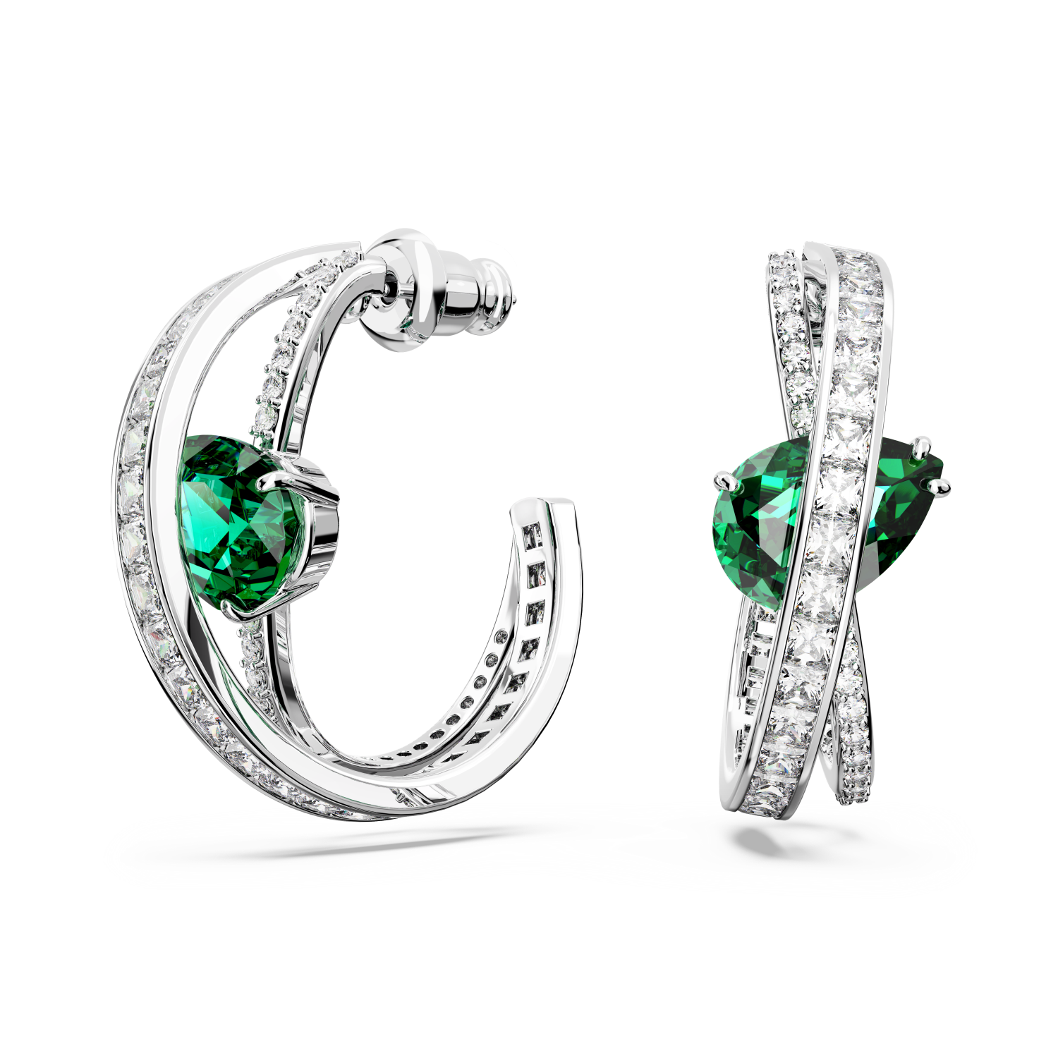 Swarovski - Orecchini a cerchio Hyperbola, Taglio misto, Verdi, Placcato rodio Ref. 5665334 - SWAROVSKI