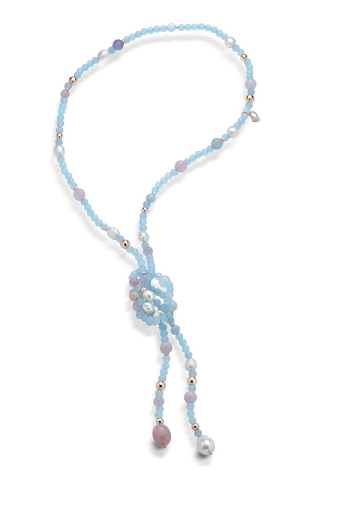 Le Lune Gioielli - Collana in Giada Azzurra con Perle e Berillo Ref. LGNK214 - LE LUNE