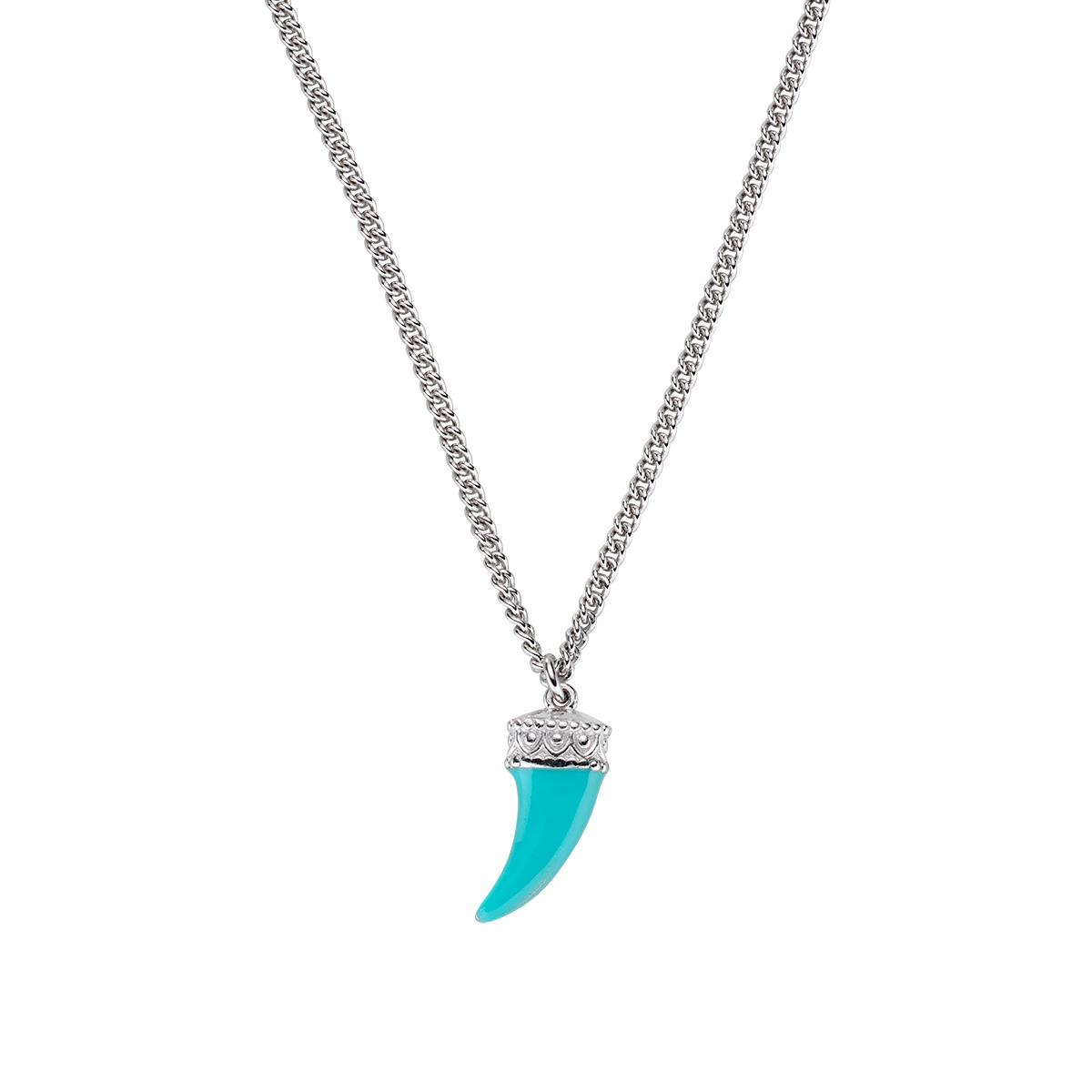 Collana Rodio Corno Smaltato Azzurro - Amen Collection Ref. CLBCOT - AMEN