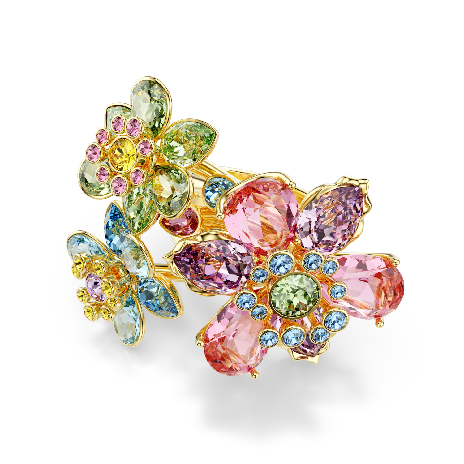 Swarovski - Anello Idyllia, Taglio misto, Fiore, Multicolore, Placcato color oro Ref. 5721582 - SWAROVSKI