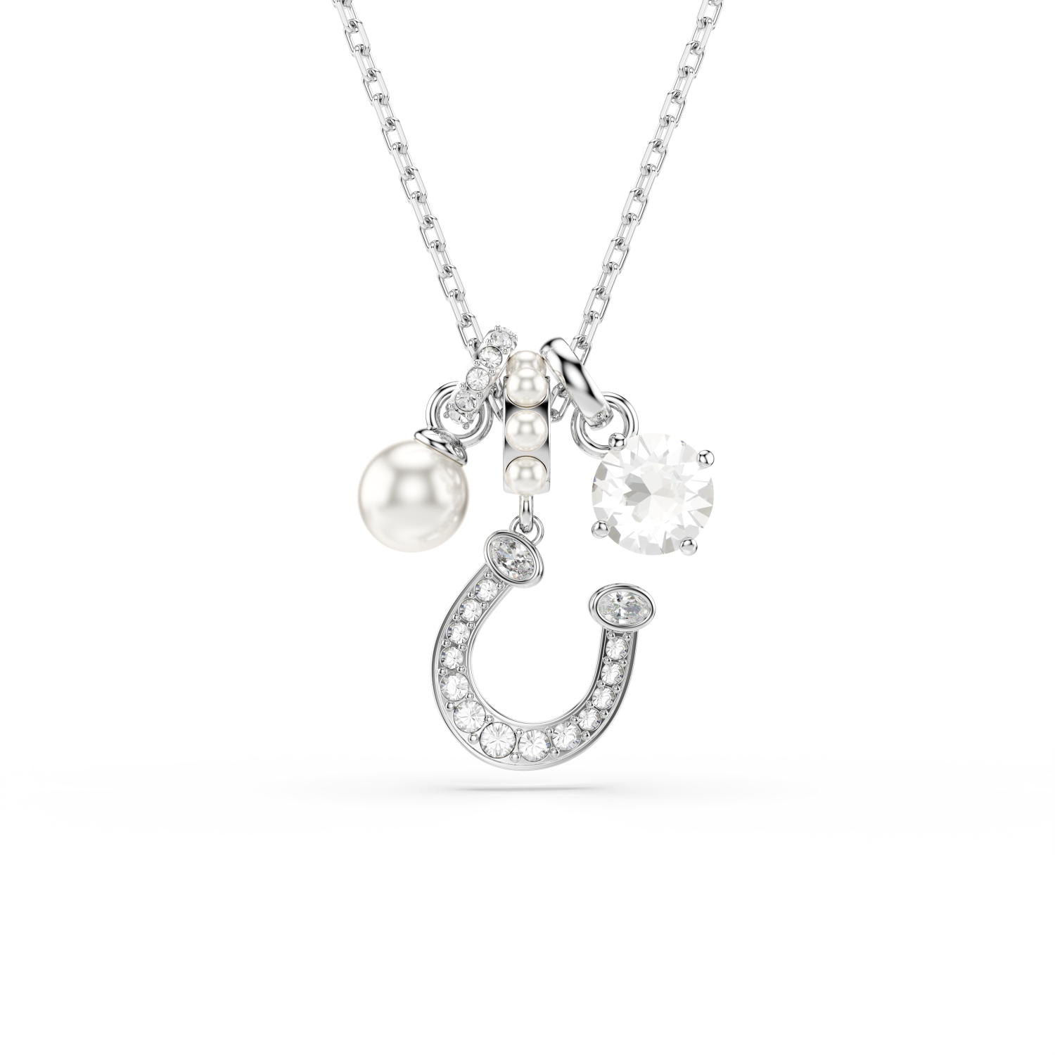 Swarovski - Pendente Symbolica, Crystal Pearl, Taglio Round, Pav&eacute;, Ferro Di Cavallo, Bianco, Placcato rodio Ref. 5736247 - SWAROVSKI