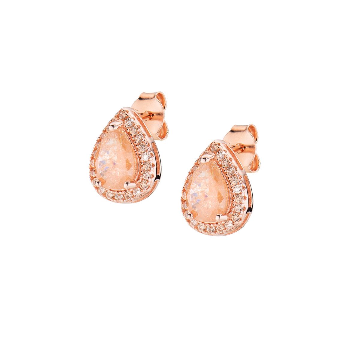 Orecchini Ros&egrave; Goccia con Creek Stone e Zirconi Champagne - Amen Collection Ref. ECRGRCHCHZ - AMEN