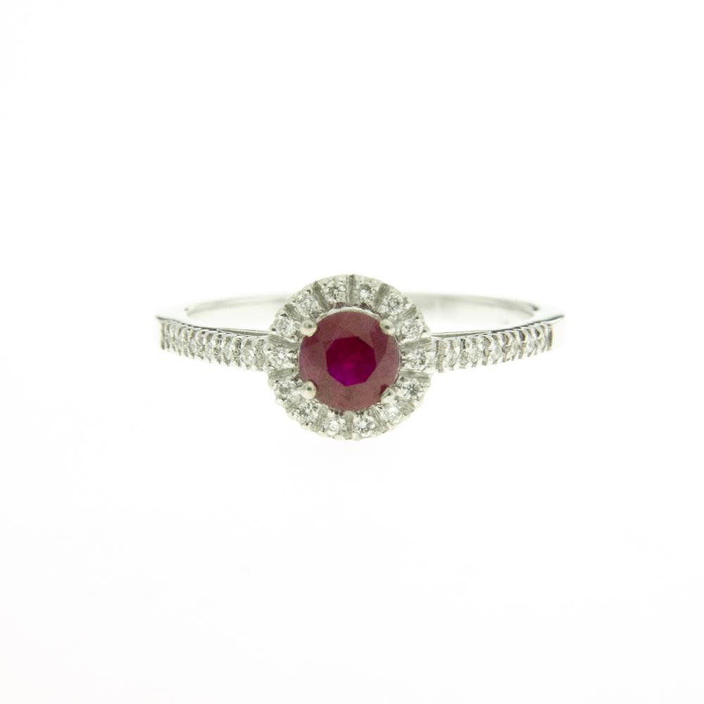 ANELLO CONTORNO SGRIFFATO DIAMANTI E RUBINO TONDO - FIDELA-M