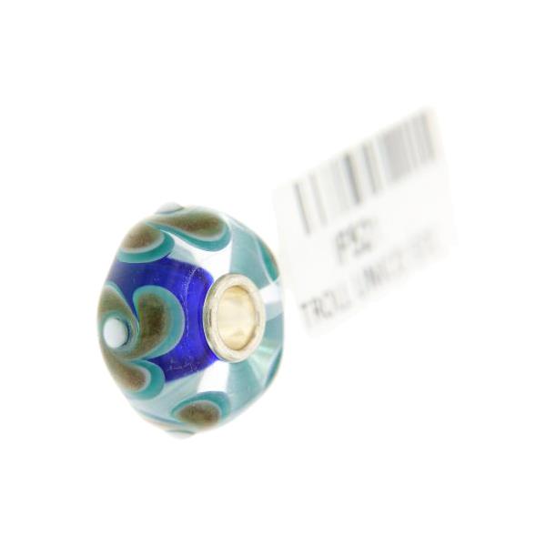 Trollbeads Unico in Vetro - OOAK Original Trollbeads Blu con fiore vortice oro Rif. UNICO 57C - TROLLBEADS