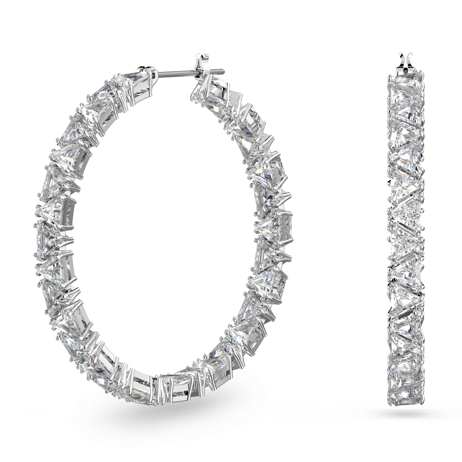 Swarovski - Orecchini a cerchio Ortyx, Taglio triangolo, Bianchi, Placcato rodio Ref. 5632466 - SWAROVSKI