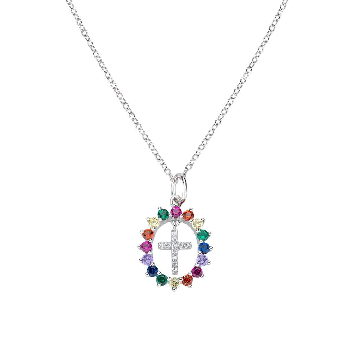 Collana Croce e Zirconi Multicolor - Amen Collection Ref. CLGHCRBMZ - AMEN