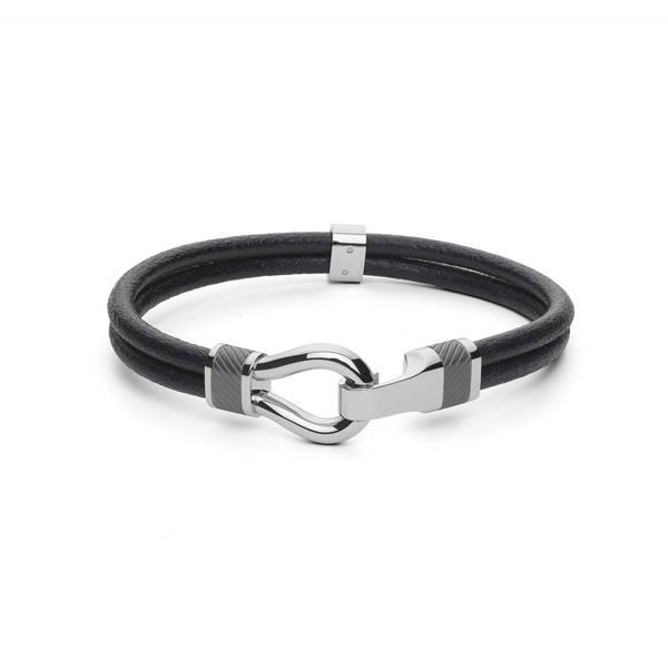 BRACCIALE BROSWAY - Bracciale CLINT 210mm in pelle nera Ref. BIN13B - BROSWAY