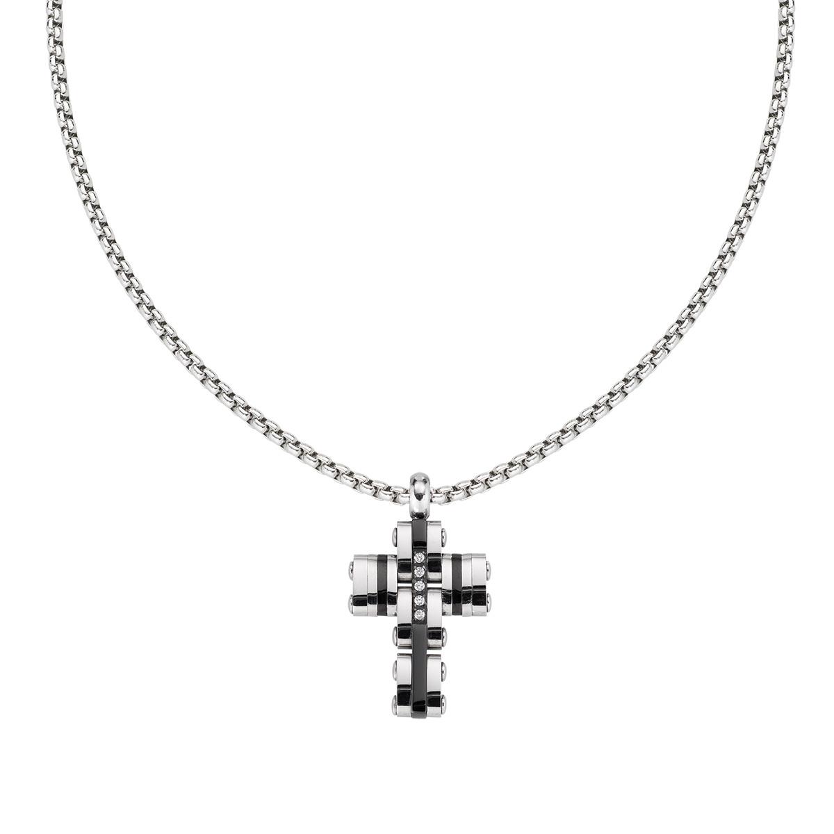 Collana Croce in Acciaio e Zirconi Bianchi - Amen Collection Ref. ACCL245 - AMEN