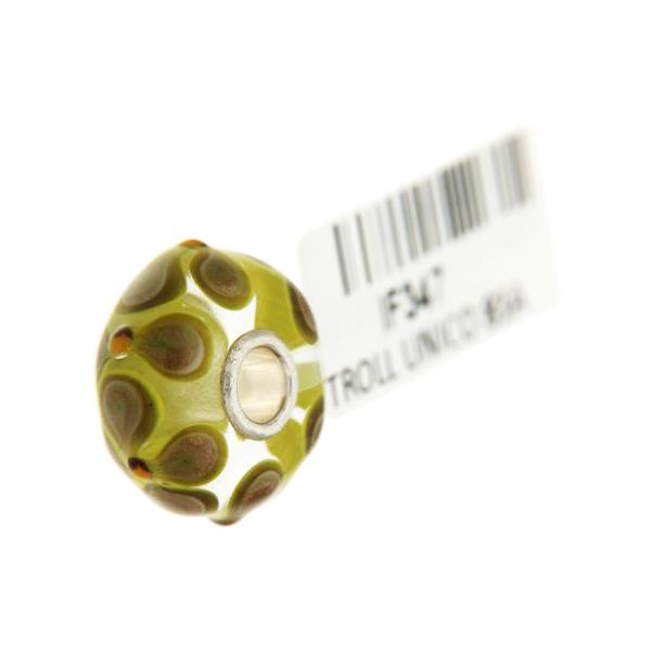 Trollbeads Unico in Vetro - OOAK Original Trollbeads Verde con fiocchi e fiori Rif. UNICO 83A - TROLLBEADS