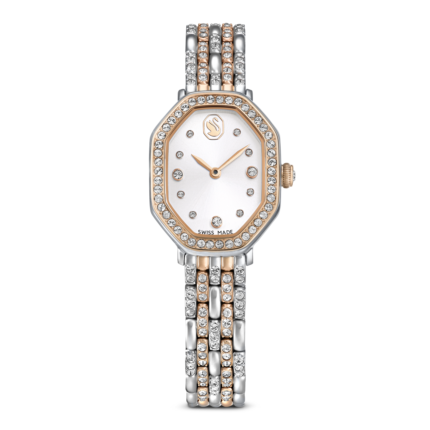 Swarovski - Orologio Dextera octagon, Fabbricato in Svizzera, Bracciale di metallo, Tono argentato, Finitura in tono oro rosa Ref. 5715521 - SWAROVSKI