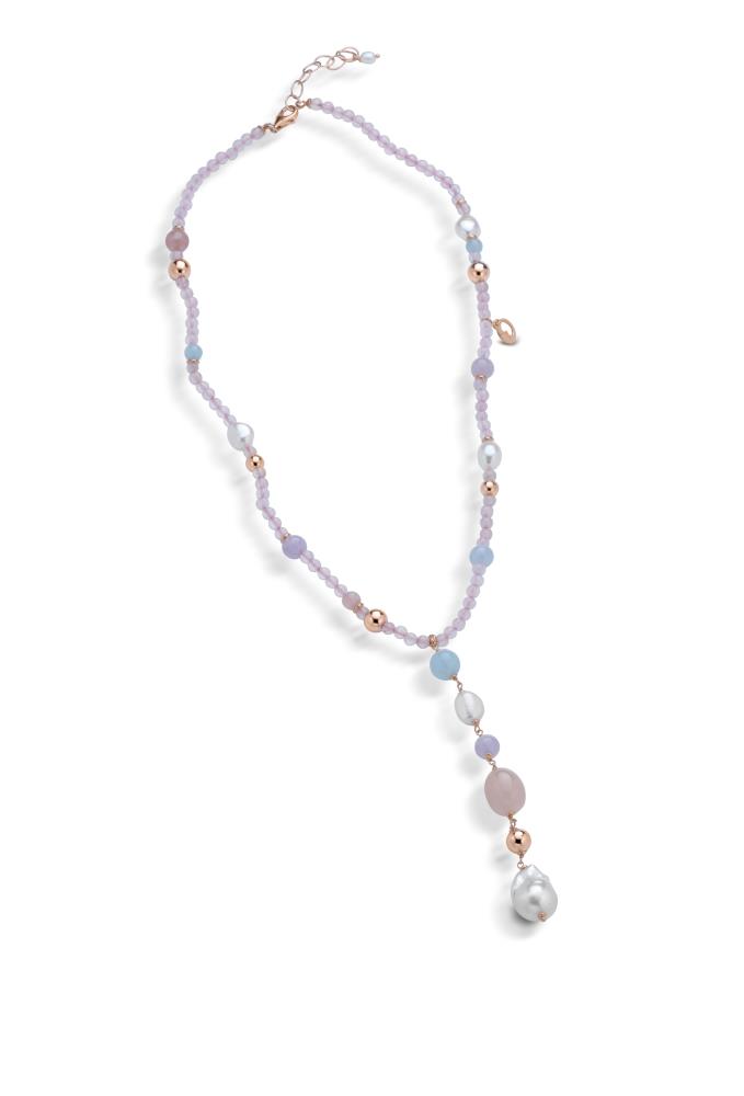 Le Lune Gioielli - Collana in Quarzo Rosa con Perle Ref. LGNK222 - LE LUNE
