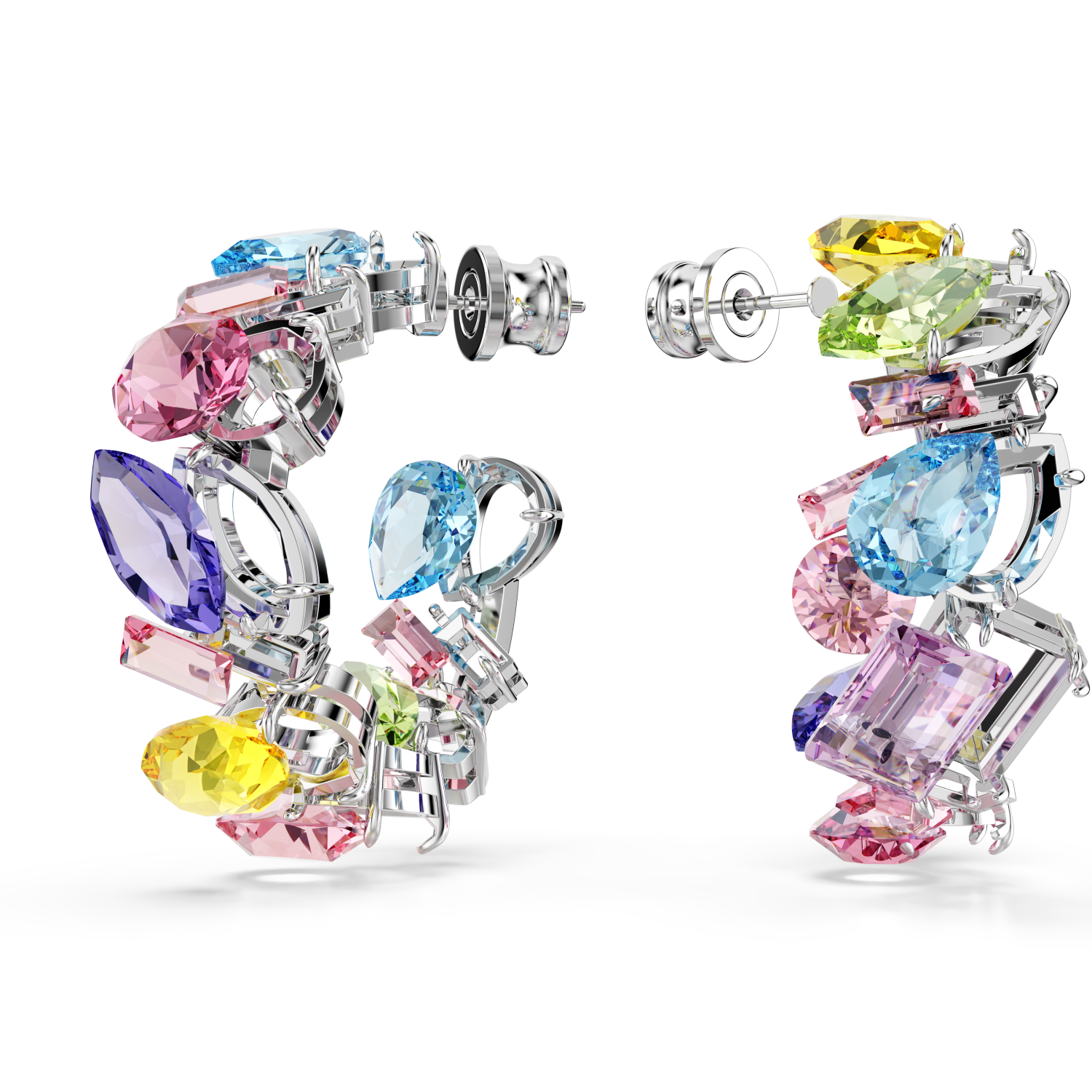 Swarovski - Orecchini a cerchio Gema, Design asimmetrico, Taglio misto, Piccoli, Multicolore, Placcato rodio Ref. 5692412 - SWAROVSKI