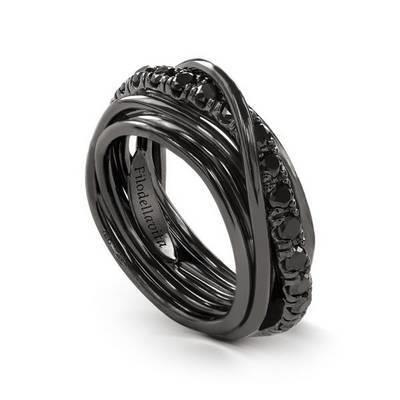 Anello Filodellavita Rock Collection, 7 Fili in Argento 925 Brunito e Diamanti Neri Ref. AN9NBN - FILODELLAVITA