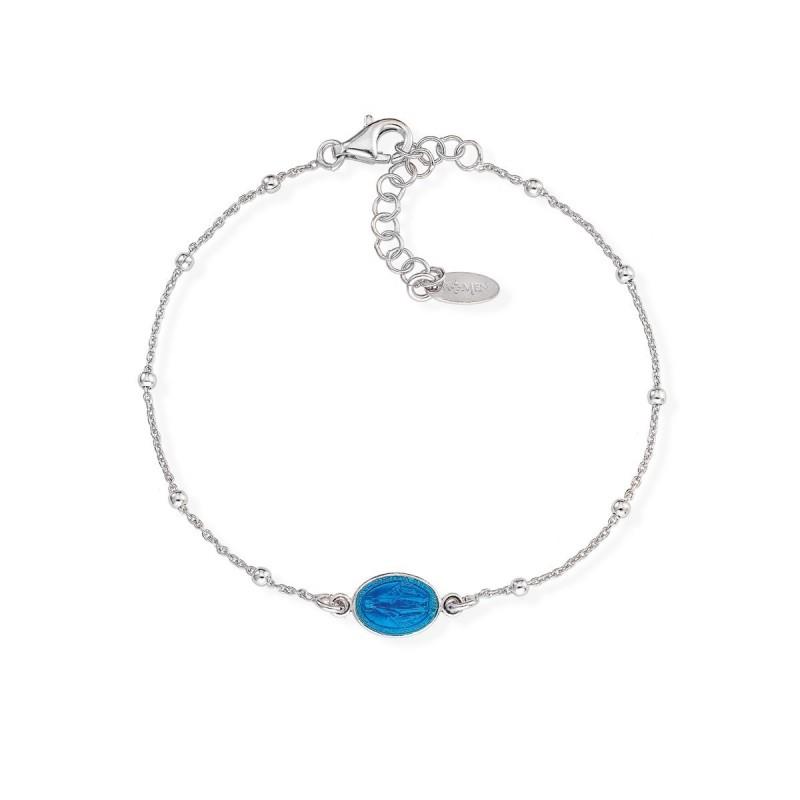 Bracciale Amen - Argento con Miracolosa in smalto blu Ref. BRMSBBL3 - AMEN