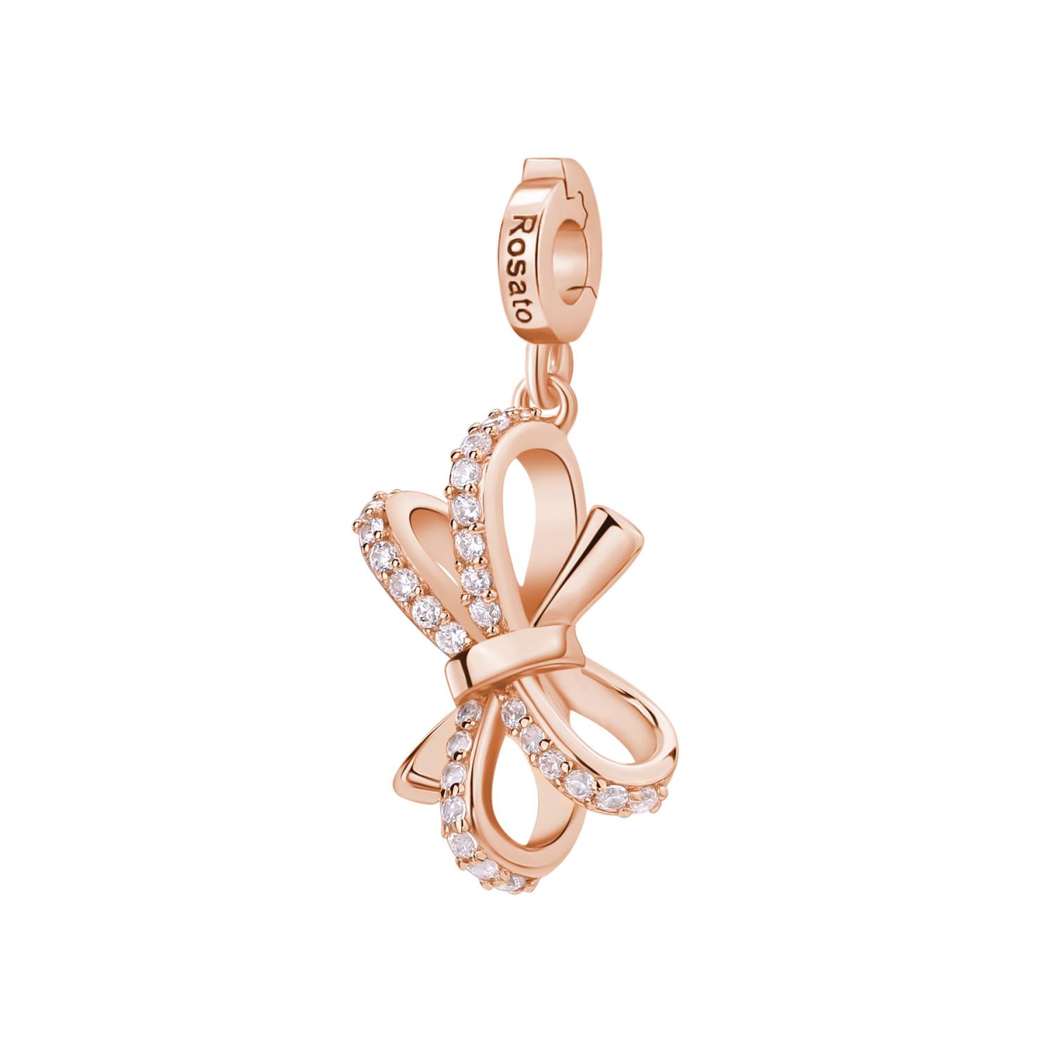 Rosato - Charm STORIE argento 925/1000, galvanica oro rosa a forma di fiocco  e cz white Ref. RZ243 - ROSATO