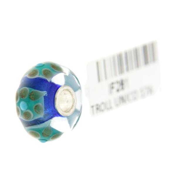 Trollbeads Unico in Vetro - OOAK Original Trollbeads Esagoni azzurri con fiore Rif. UNICO 17A - TROLLBEADS