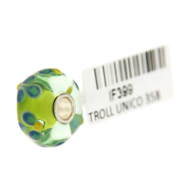 Trollbeads Unico in Vetro - OOAK Original Trollbeads Verde con fiori tre petali Rif. UNICO 35B - TROLLBEADS