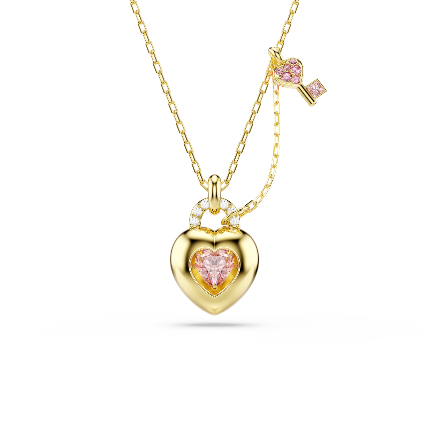 Swarovski - Pendente Idyllia, Taglio misto, Cuore, chiave, Rosa, Placcato color oro Ref. 5737288 - SWAROVSKI