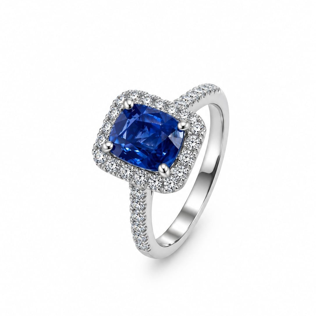 Anello in Oro Bianco con Zaffiro Sri Lanka e Diamanti Naturali - BARTOCCINI C
