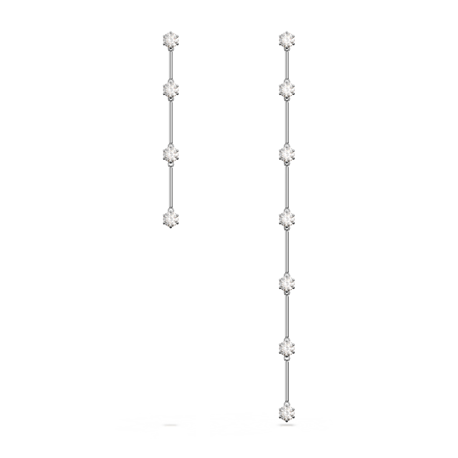 Swarovski - Orecchini pendenti Constella, Design asimmetrico, Taglio tondo, Bianchi, Placcato rodio Ref. 5641681 - SWAROVSKI