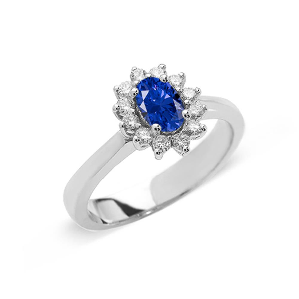 Anello in Oro Bianco con Zaffiro e Diamanti naturali Ref. AN-OV3-2-Z-72-13 - GIOIELLERIA ITALIANA