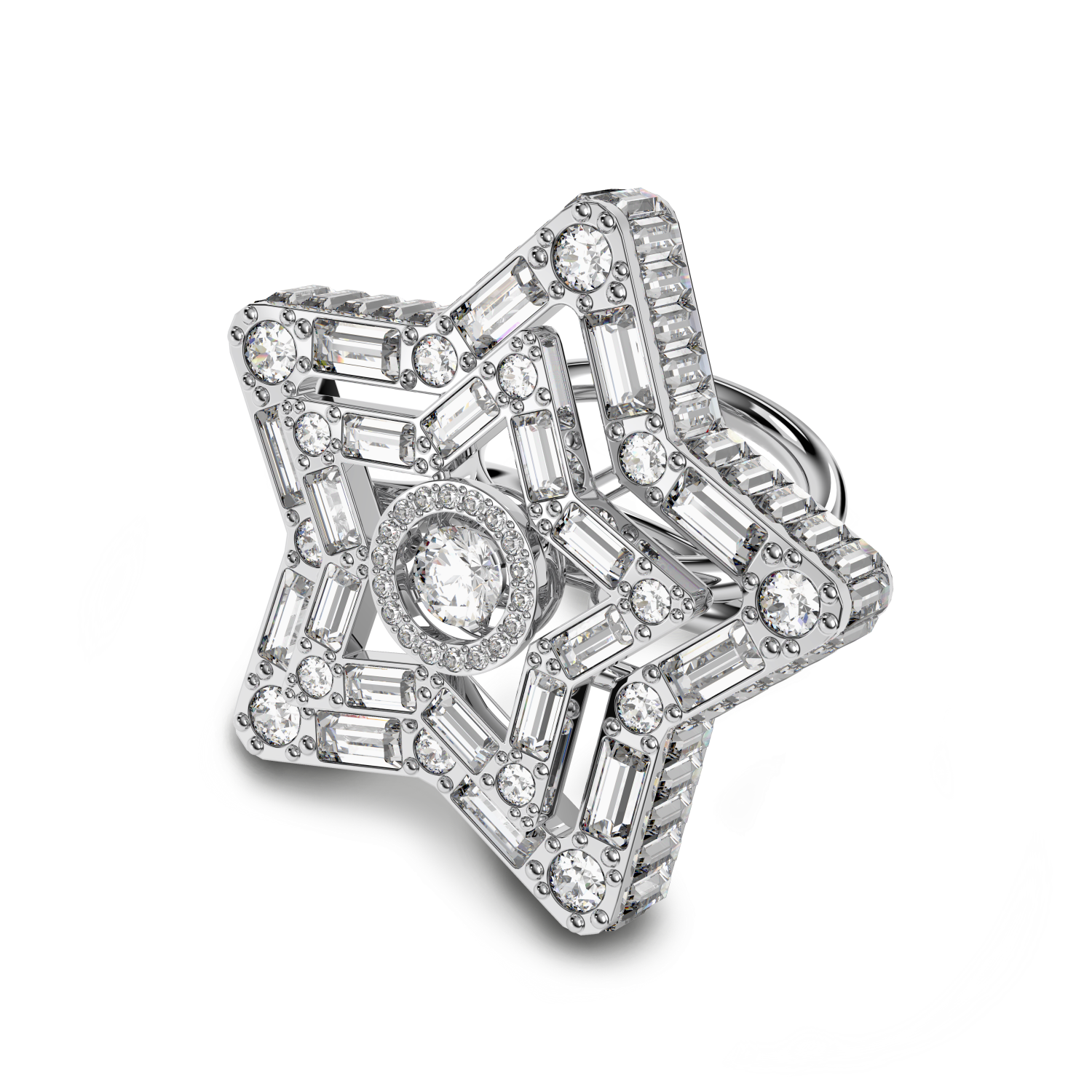 Swarovski - Anello cocktail Stella, Taglio misto, Stella, Bianco, Placcato rodio Ref. 5626370 - SWAROVSKI